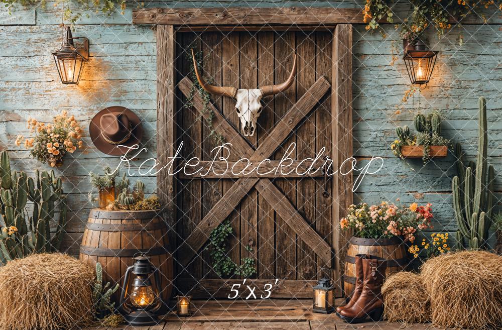 Kate Western Cowboy Barn Door Backdrop Designed by Emetselch - Kate Backdrop AU