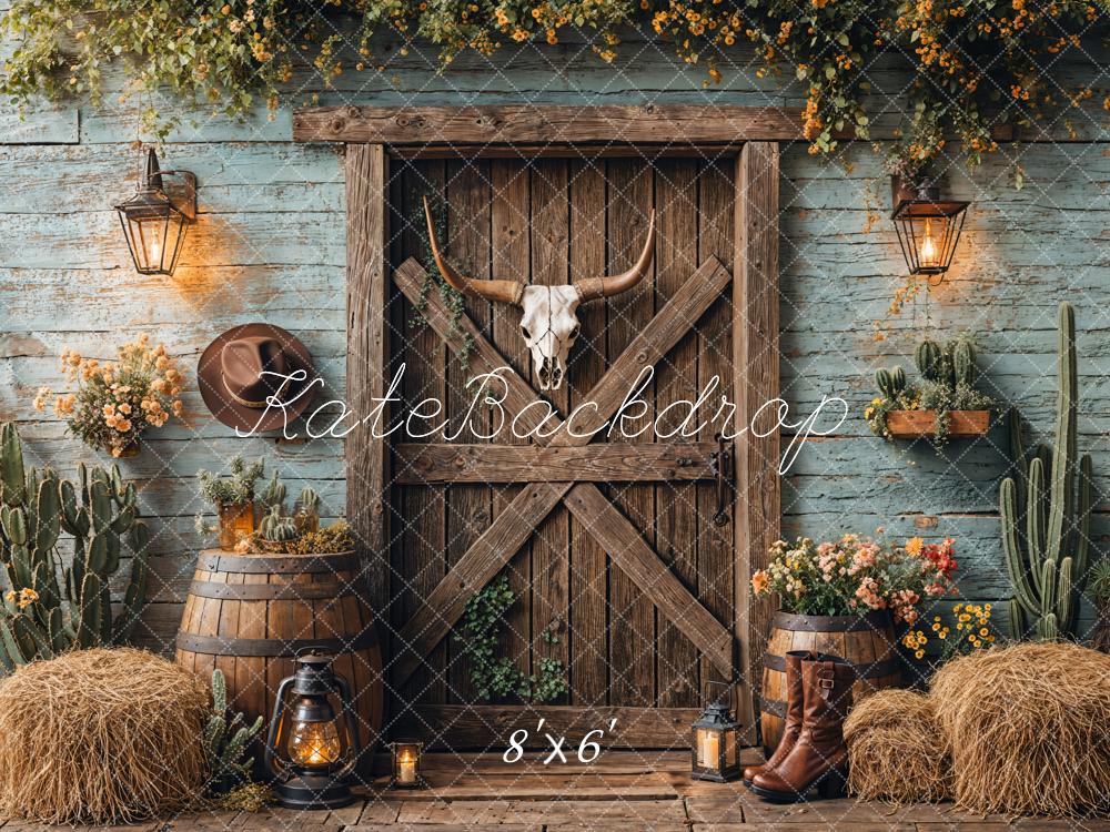 Kate Western Cowboy Barn Door Backdrop Designed by Emetselch - Kate Backdrop AU