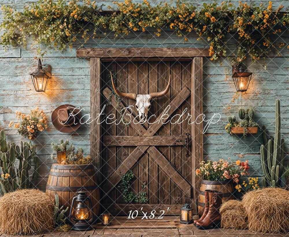 Kate Western Cowboy Barn Door Backdrop Designed by Emetselch - Kate Backdrop AU