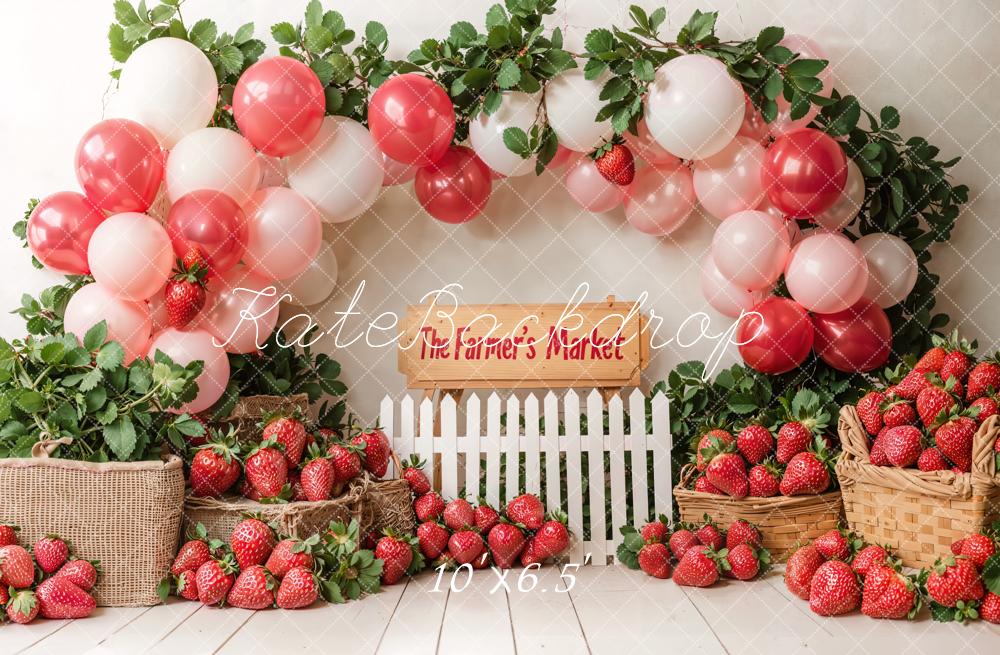 Kate Birthday Farm Market Strawberry Balloon Backdrop Designed by Emetselch - Kate Backdrop AU