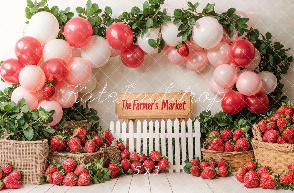 Kate Birthday Farm Market Strawberry Balloon Backdrop Designed by Emetselch - Kate Backdrop AU