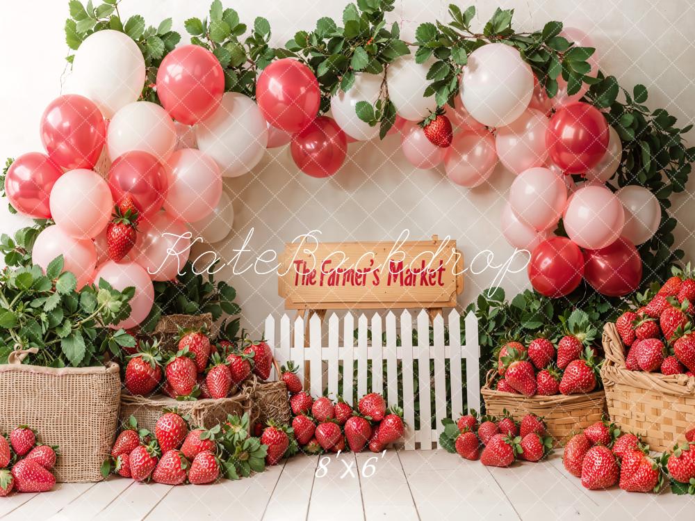 Kate Birthday Farm Market Strawberry Balloon Backdrop Designed by Emetselch - Kate Backdrop AU