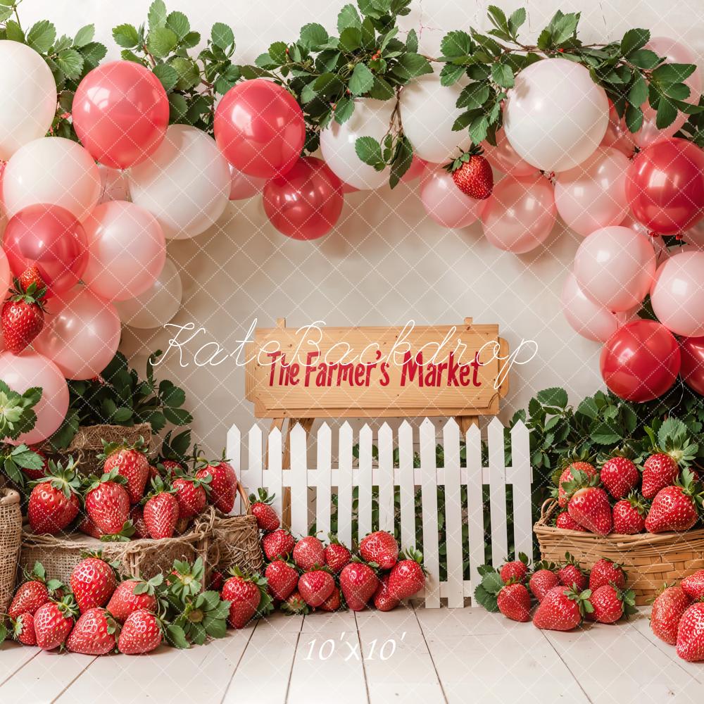 Kate Birthday Farm Market Strawberry Balloon Backdrop Designed by Emetselch - Kate Backdrop AU