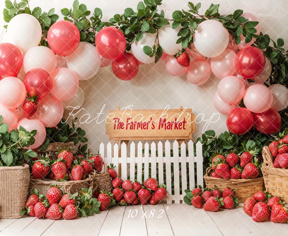 Kate Birthday Farm Market Strawberry Balloon Backdrop Designed by Emetselch - Kate Backdrop AU