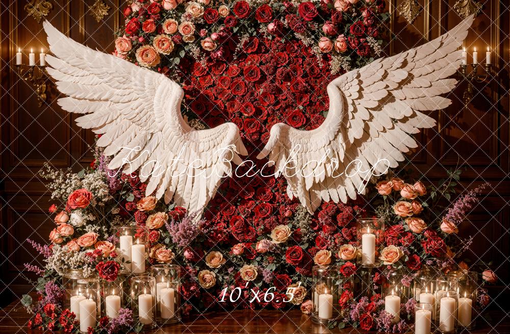 Kate Romantic Red Floral Angel Wings Backdrop Designed by Emetselch - Kate Backdrop AU
