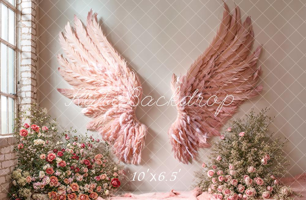 Kate Pink Angel Wings Floral Backdrop Designed by Emetselch - Kate Backdrop AU
