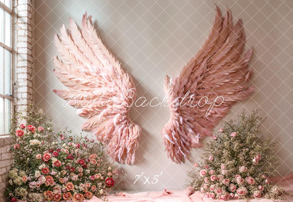 Kate Pink Angel Wings Floral Backdrop Designed by Emetselch - Kate Backdrop AU
