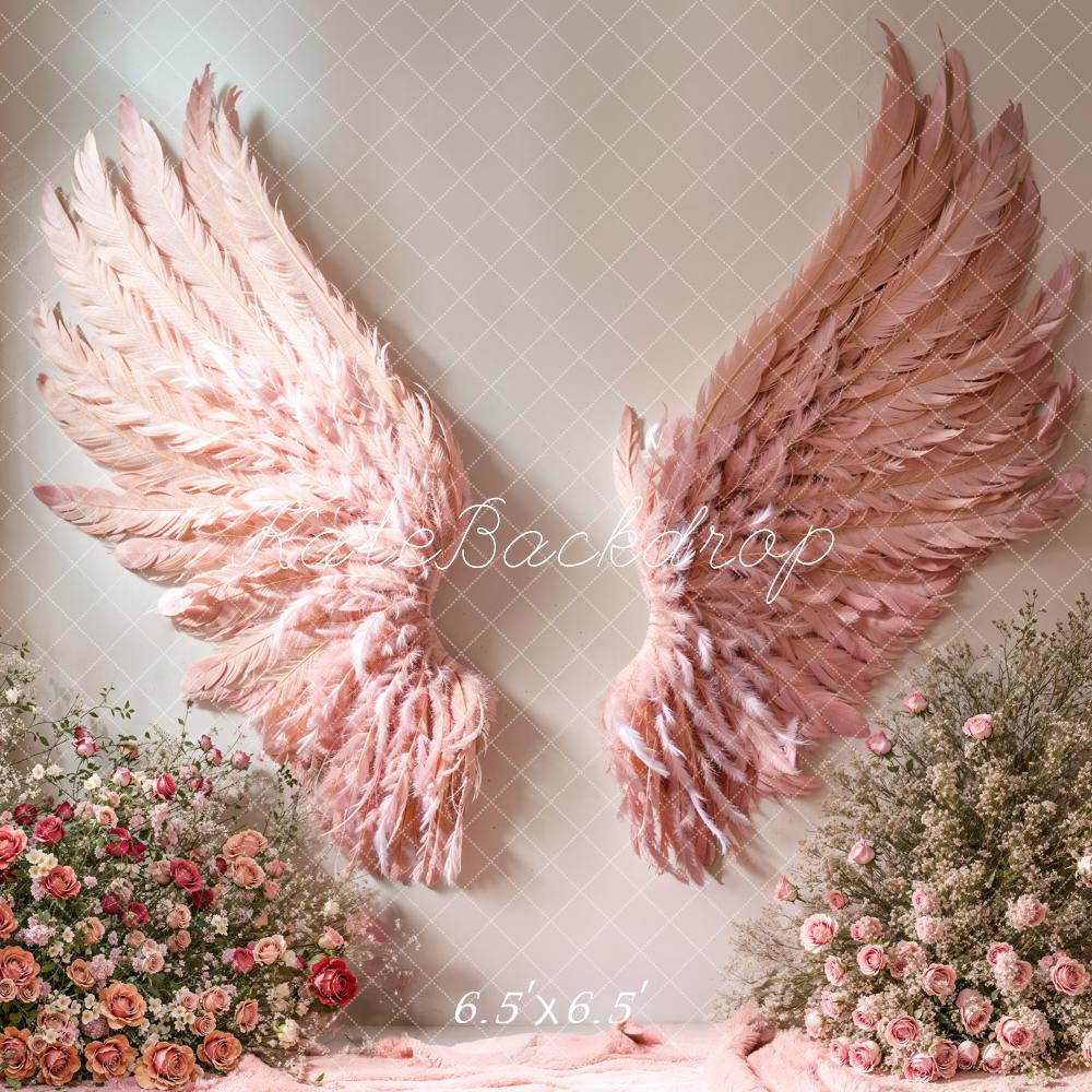 Kate Pink Angel Wings Floral Backdrop Designed by Emetselch - Kate Backdrop AU