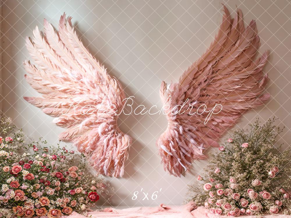 Kate Pink Angel Wings Floral Backdrop Designed by Emetselch - Kate Backdrop AU