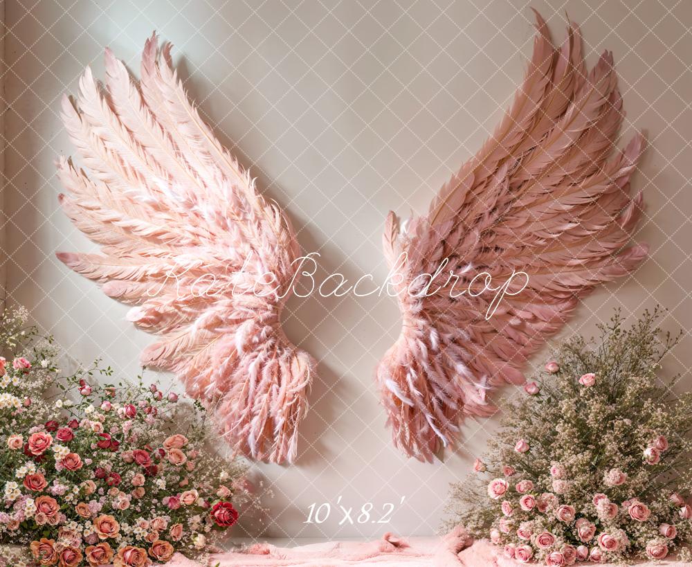 Kate Pink Angel Wings Floral Backdrop Designed by Emetselch - Kate Backdrop AU
