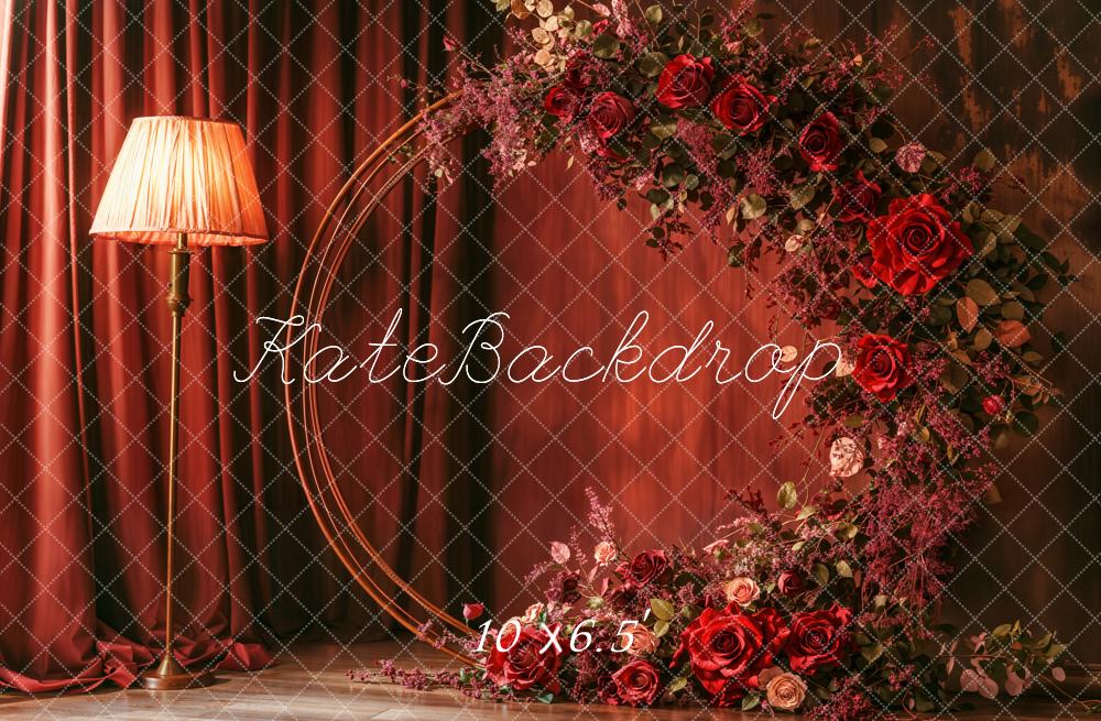 Kate Red Wreath Retro Floral Backdrop Designed by Emetselch - Kate Backdrop AU
