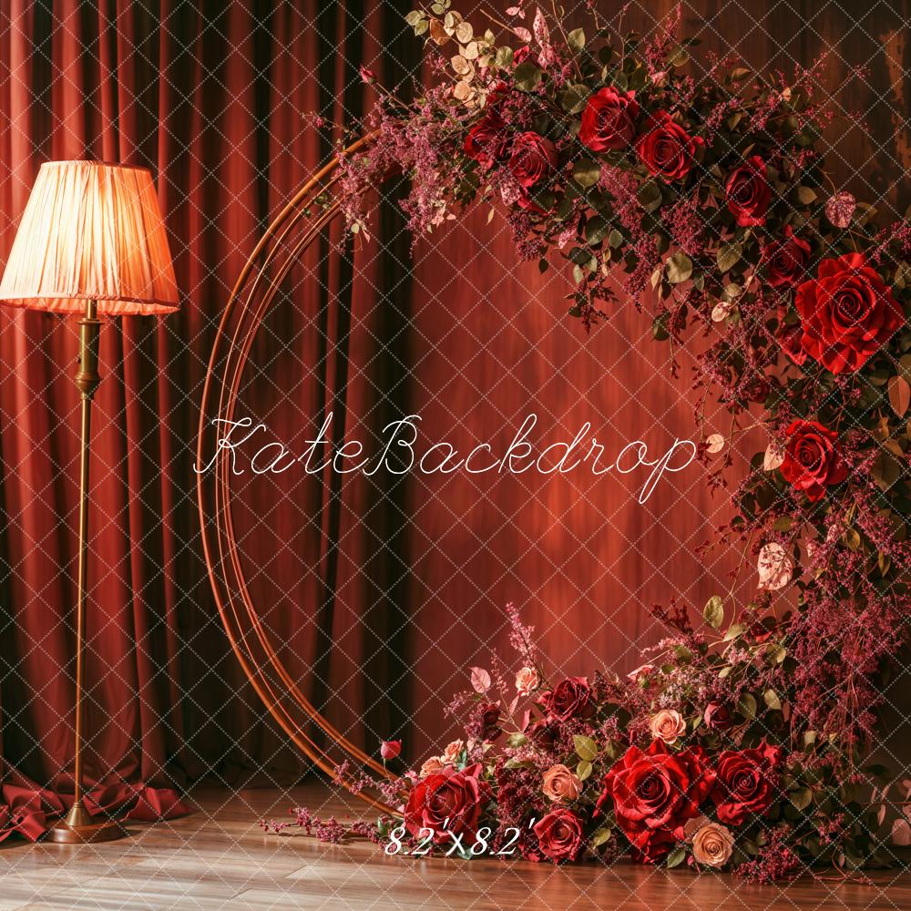 Kate Red Wreath Retro Floral Backdrop Designed by Emetselch - Kate Backdrop AU