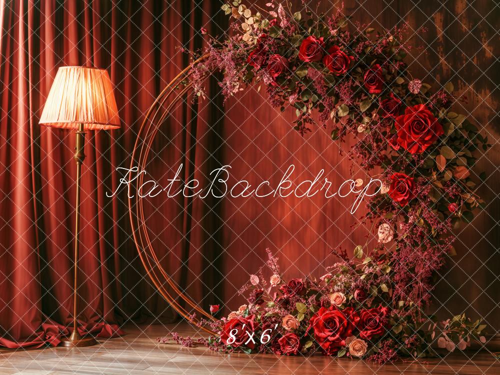 Kate Red Wreath Retro Floral Backdrop Designed by Emetselch - Kate Backdrop AU