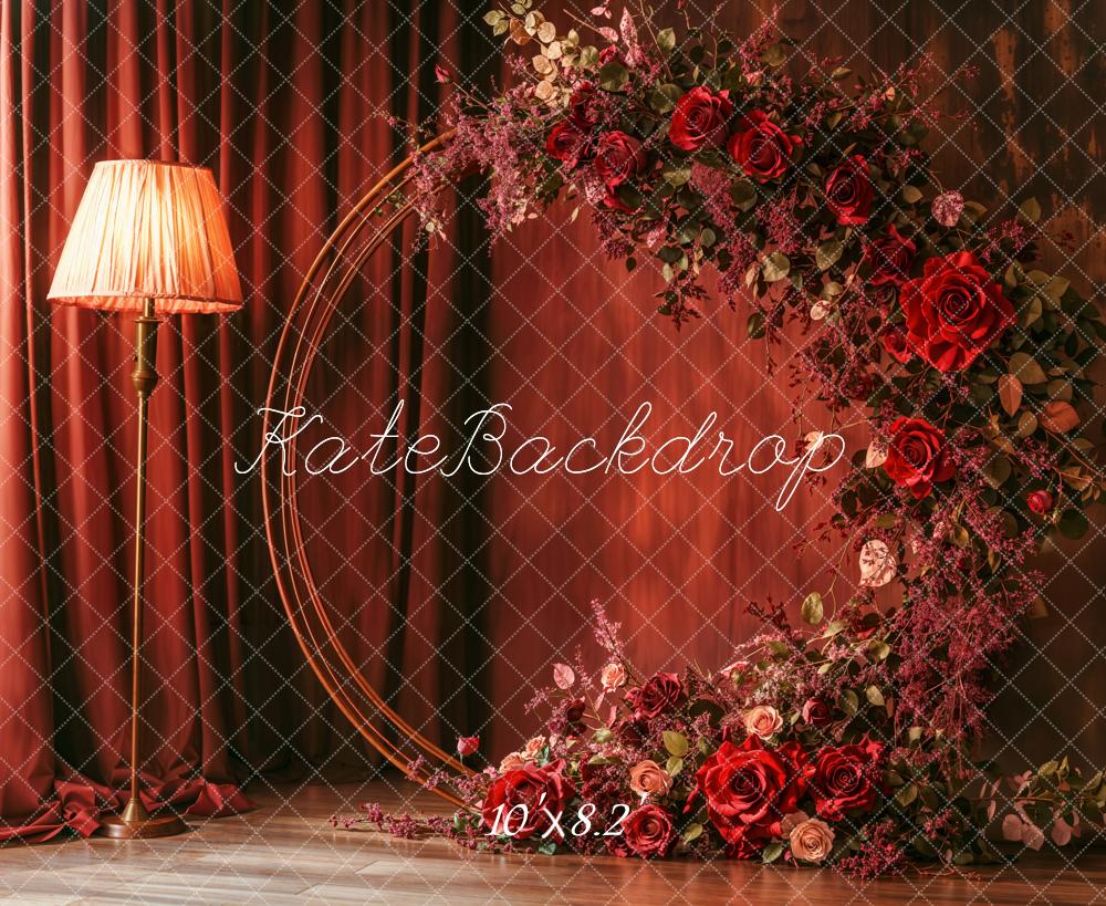 Kate Red Wreath Retro Floral Backdrop Designed by Emetselch - Kate Backdrop AU
