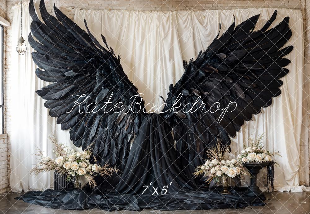 Kate Black Angel Wings Curtain Backdrop Designed by Emetselch - Kate Backdrop AU