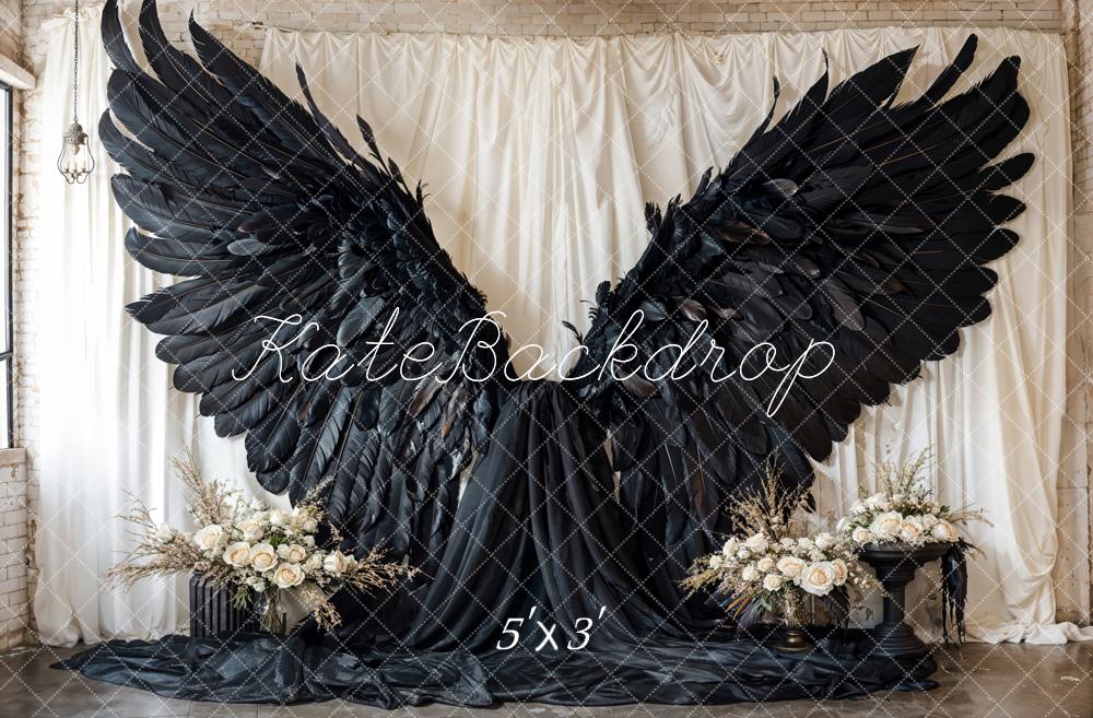 Kate Black Angel Wings Curtain Backdrop Designed by Emetselch - Kate Backdrop AU