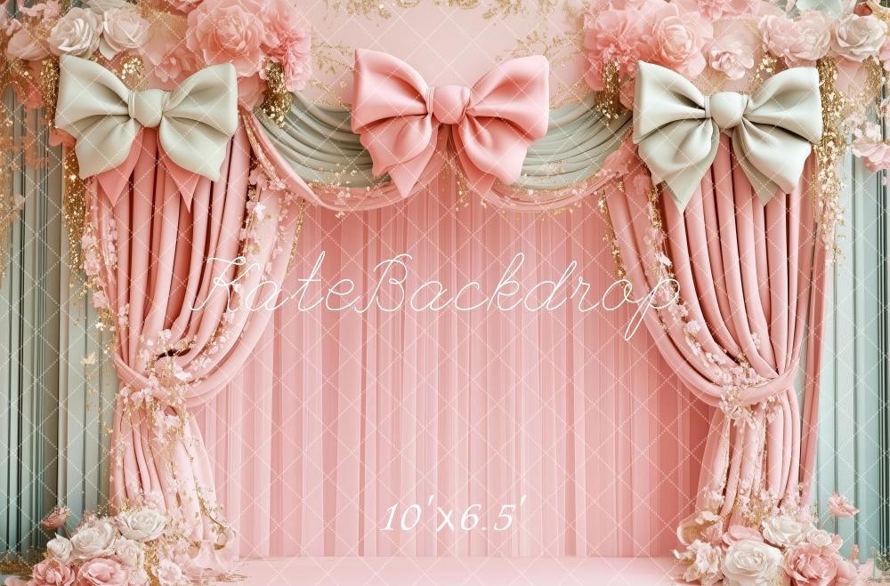 Kate Pink Floral Bow Draped Backdrop Designed by Patty Roberts - Kate Backdrop AU