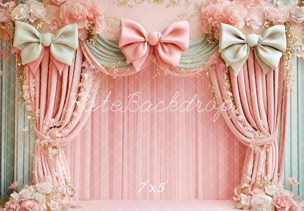 Kate Pink Floral Bow Draped Backdrop Designed by Patty Roberts - Kate Backdrop AU