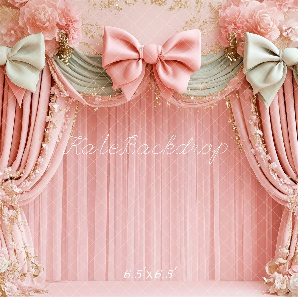 Kate Pink Floral Bow Draped Backdrop Designed by Patty Roberts - Kate Backdrop AU