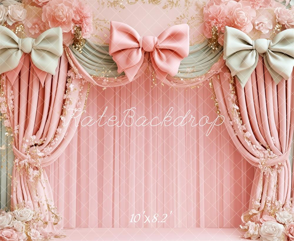 Kate Pink Floral Bow Draped Backdrop Designed by Patty Roberts - Kate Backdrop AU
