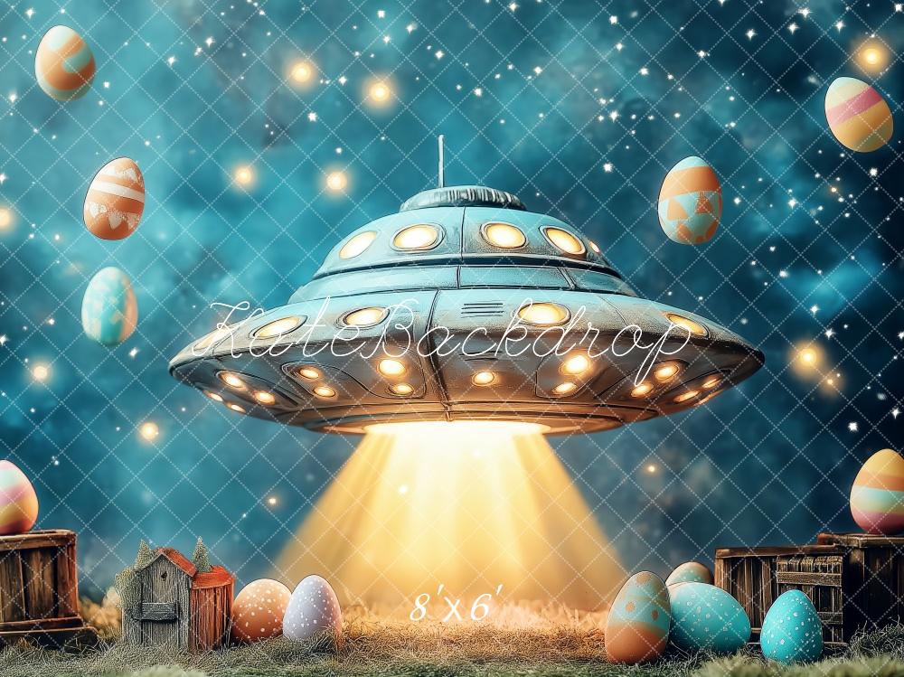 Kate Retro UFO Easter Backdrop Designed by Patty Roberts - Kate Backdrop AU