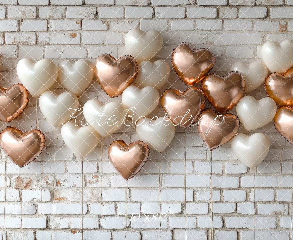 Kate Valentine's Day Backdrop White Brick Balloon Wall Designed by Mini MakeBelieve - Kate Backdrop AU