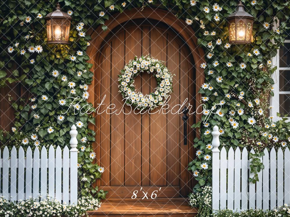 Kate Spring Ivy Floral Wood Door Wreath Backdrop Designed by Emetselch - Kate Backdrop AU