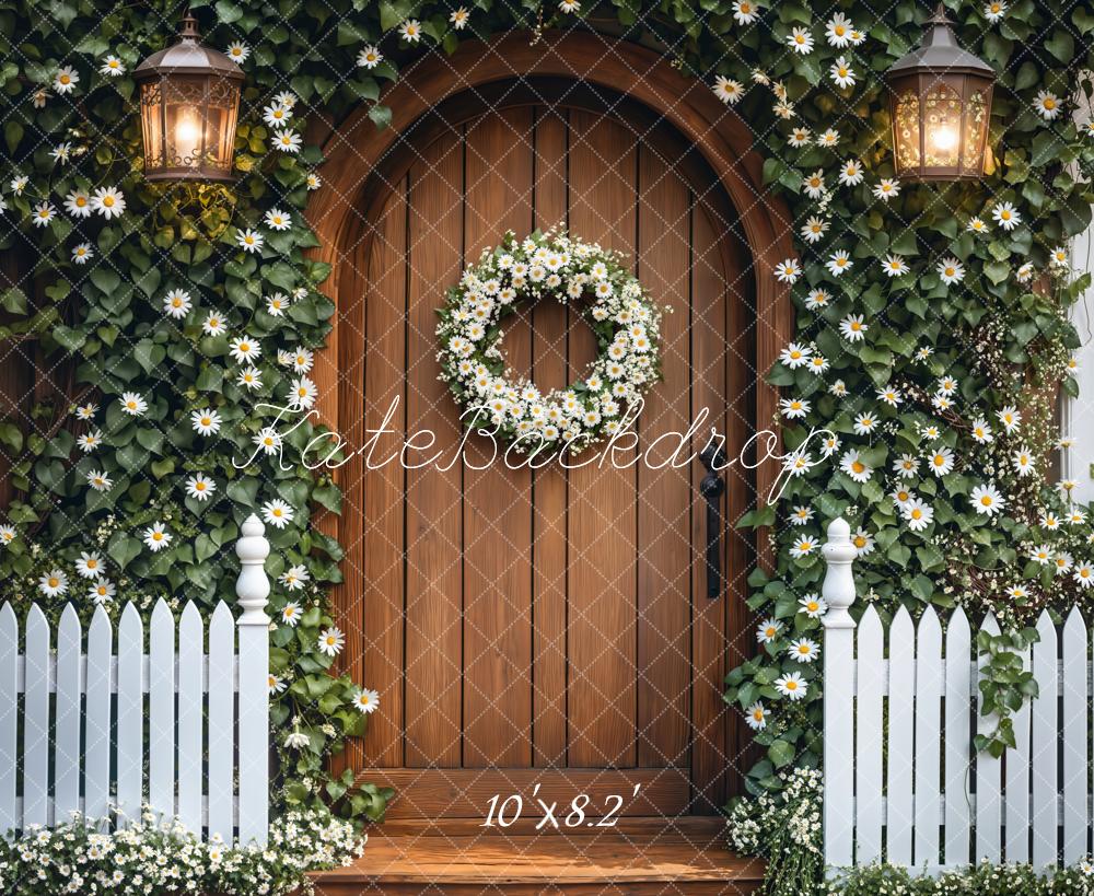 Kate Spring Ivy Floral Wood Door Wreath Backdrop Designed by Emetselch - Kate Backdrop AU