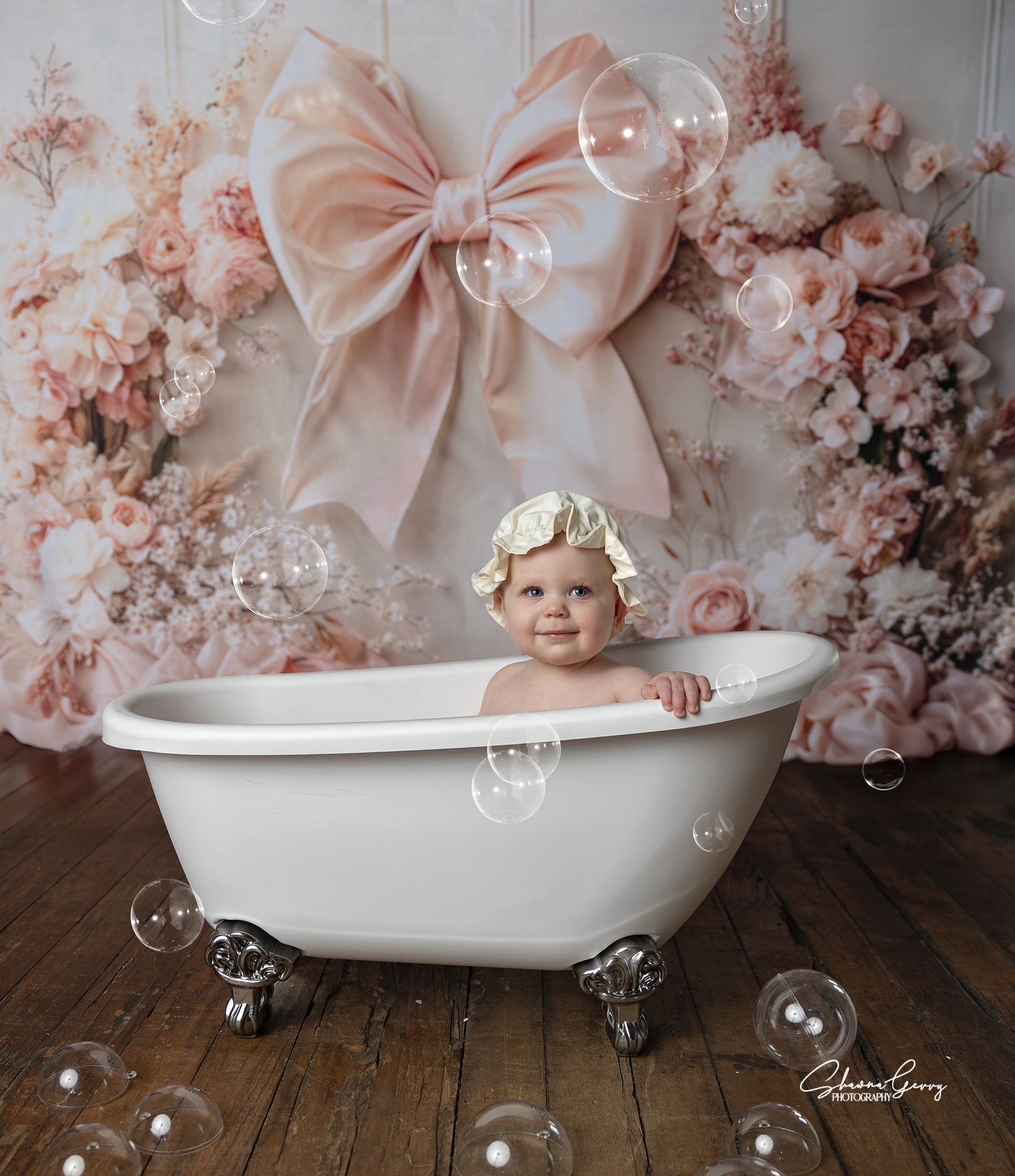 Kate Pink Flowers Bow Backdrop Designed by Emetselch - Kate Backdrop AU