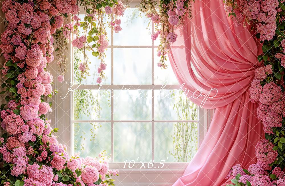Kate Spring Pink Hydrangea Window Backdrop Designed by Emetselch - Kate Backdrop AU
