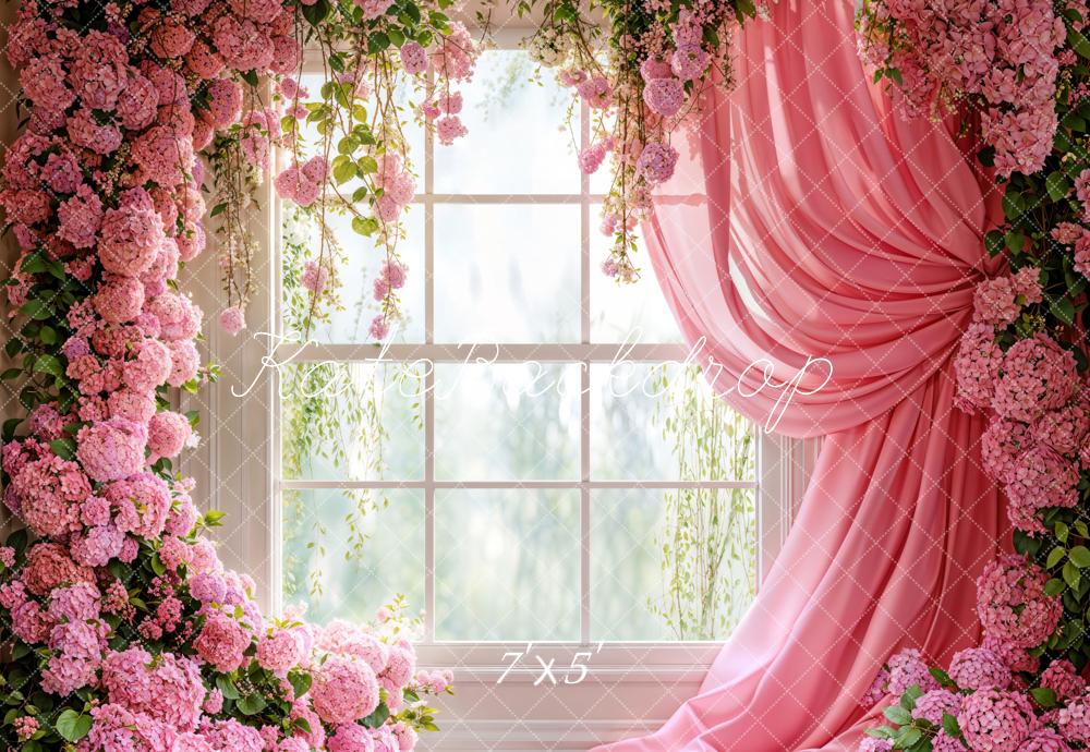 Kate Spring Pink Hydrangea Window Backdrop Designed by Emetselch - Kate Backdrop AU