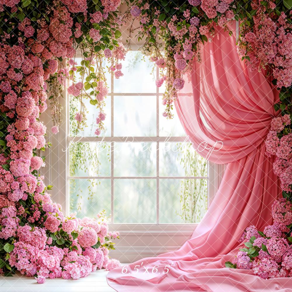Kate Spring Pink Hydrangea Window Backdrop Designed by Emetselch - Kate Backdrop AU