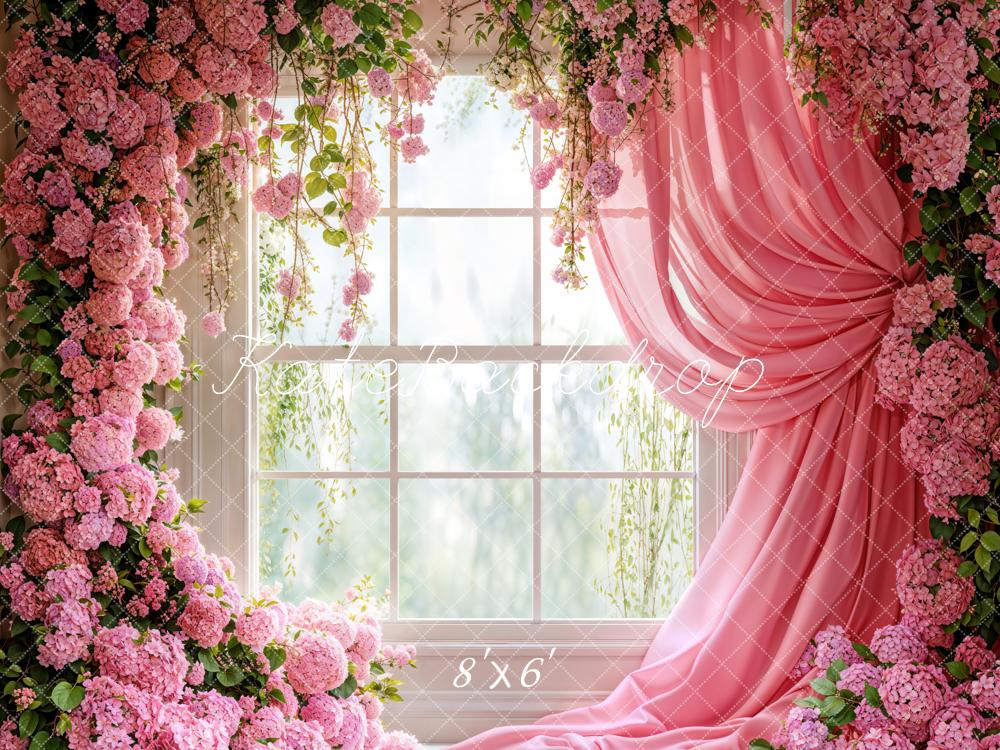 Kate Spring Pink Hydrangea Window Backdrop Designed by Emetselch - Kate Backdrop AU
