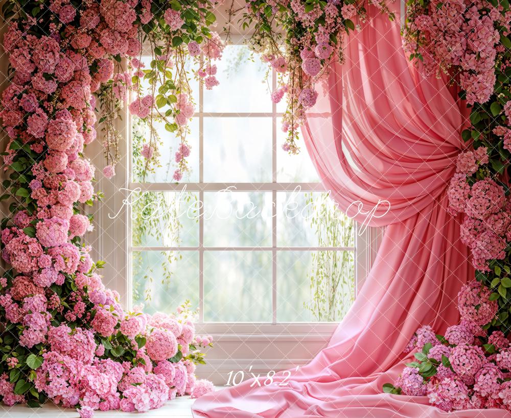 Kate Spring Pink Hydrangea Window Backdrop Designed by Emetselch - Kate Backdrop AU