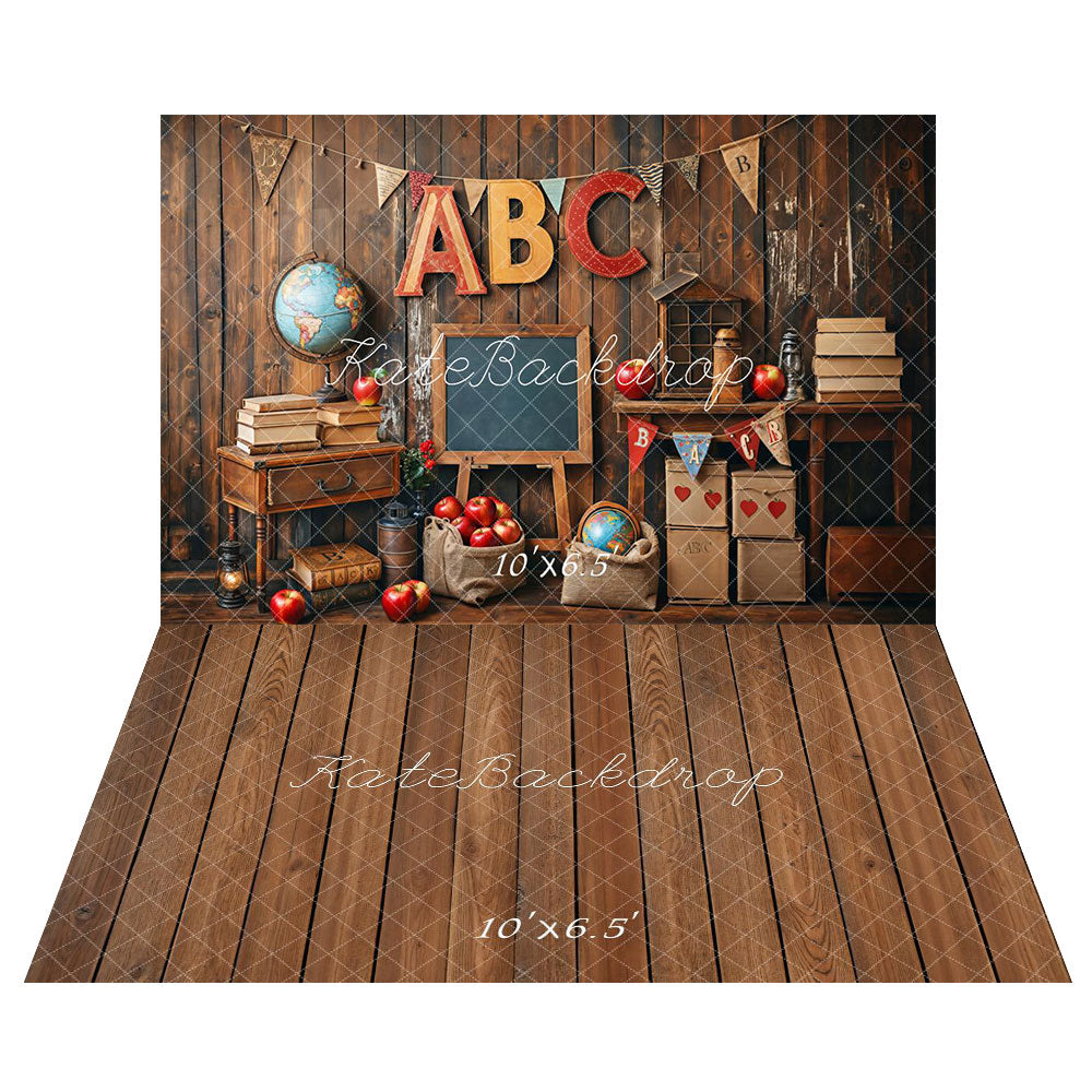 Kate Back to School Apple ABC Backdrop+Wooden Floor Backdrop - Kate Backdrop AU