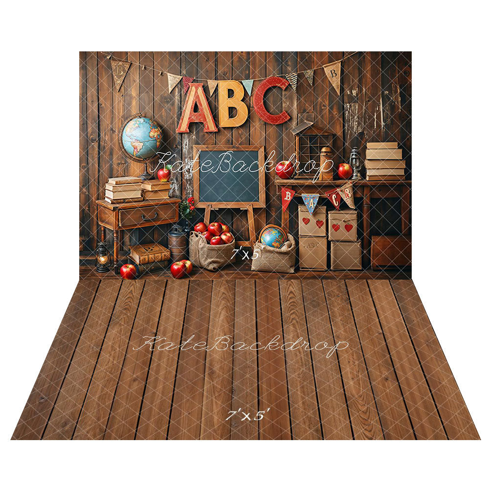 Kate Back to School Apple ABC Backdrop+Wooden Floor Backdrop - Kate Backdrop AU
