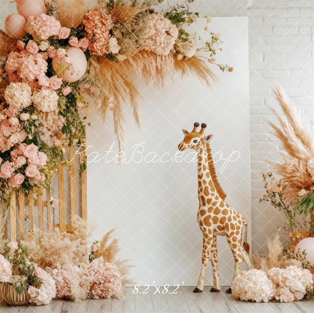 Kate Boho Floral Giraffe Backdrop Designed by Patty Roberts - Kate Backdrop AU