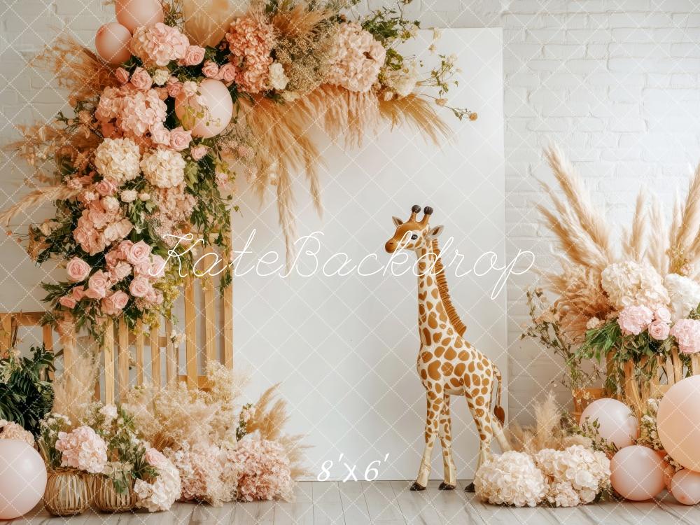Kate Boho Floral Giraffe Backdrop Designed by Patty Roberts - Kate Backdrop AU