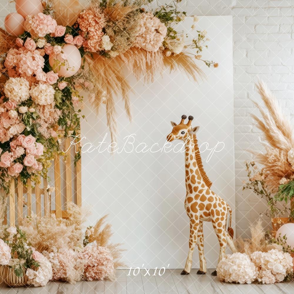 Kate Boho Floral Giraffe Backdrop Designed by Patty Roberts - Kate Backdrop AU