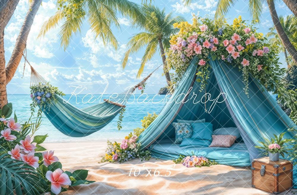 Kate Summer Beach Blue Tent Hammock Backdrop Designed by Emetselch - Kate Backdrop AU