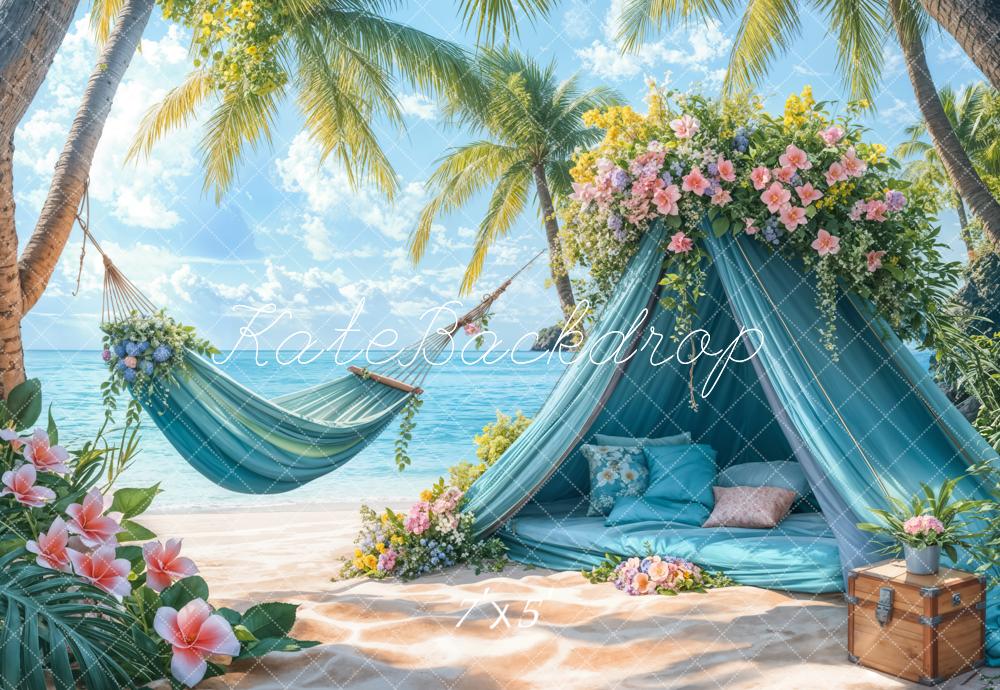 Kate Summer Beach Blue Tent Hammock Backdrop Designed by Emetselch - Kate Backdrop AU