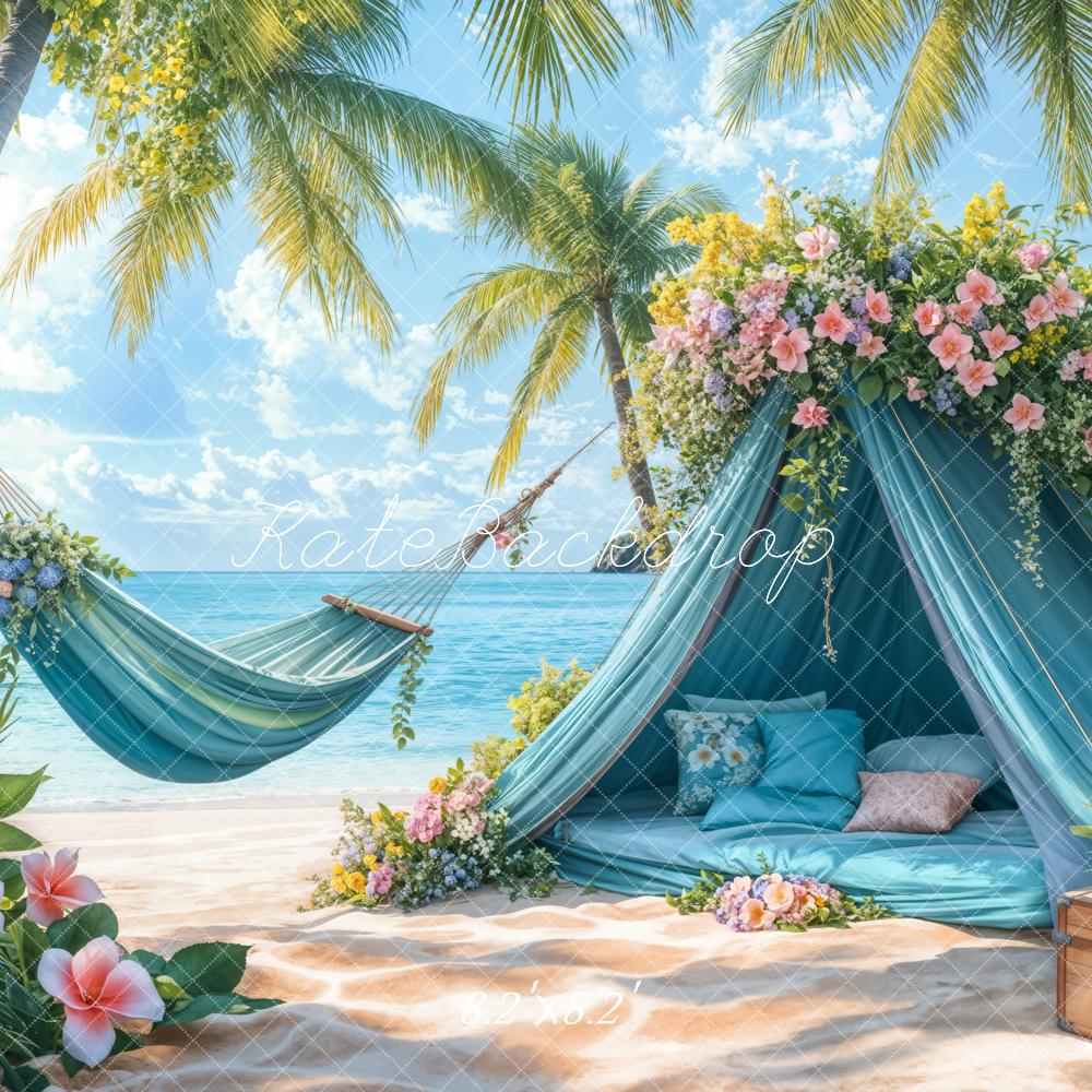 Kate Summer Beach Blue Tent Hammock Backdrop Designed by Emetselch - Kate Backdrop AU