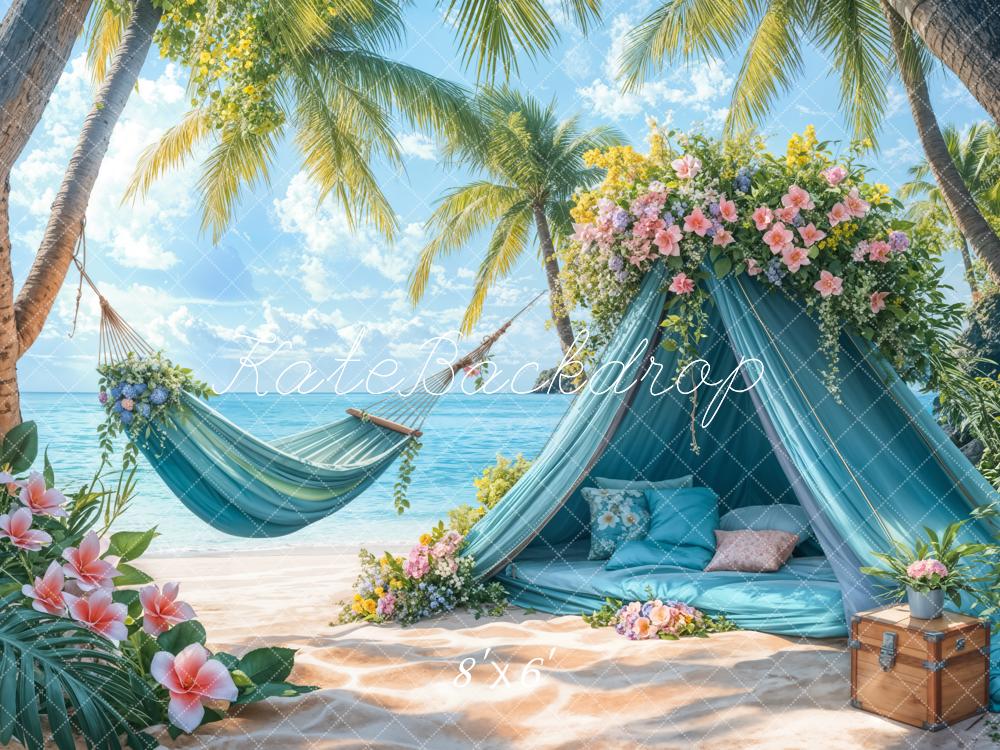 Kate Summer Beach Blue Tent Hammock Backdrop Designed by Emetselch - Kate Backdrop AU