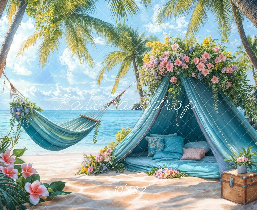 Kate Summer Beach Blue Tent Hammock Backdrop Designed by Emetselch - Kate Backdrop AU