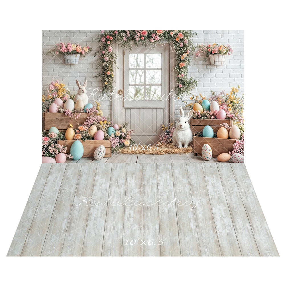 Kate Easter Bunny Eggs Backdrop+Wood Texture Floor Backdrop - Kate Backdrop AU