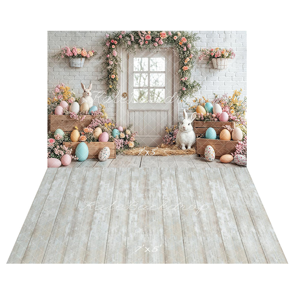Kate Easter Bunny Eggs Backdrop+Wood Texture Floor Backdrop - Kate Backdrop AU