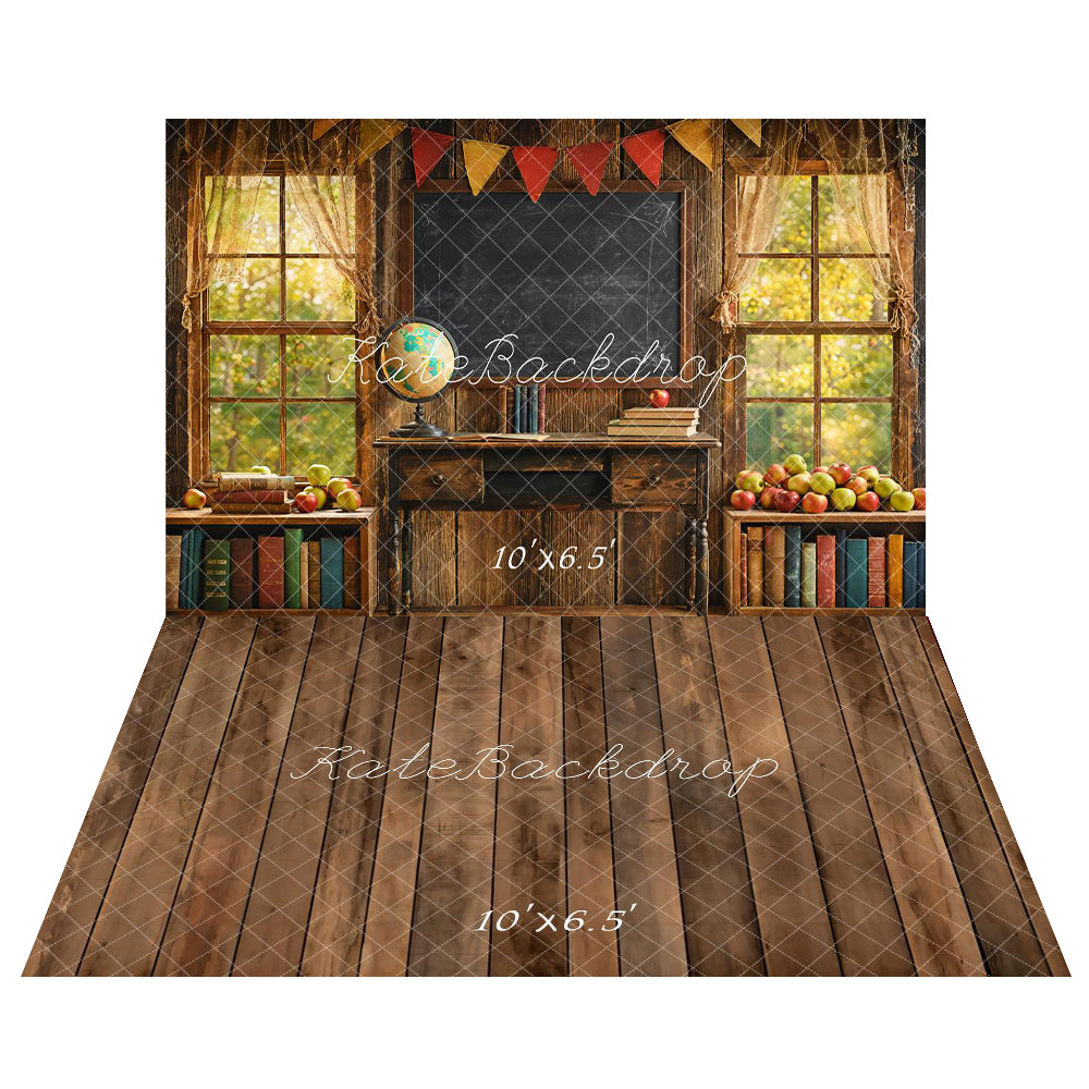 Kate Window Chalkboard Back to School Backdrop+Wood Floor Backdrop - Kate Backdrop AU