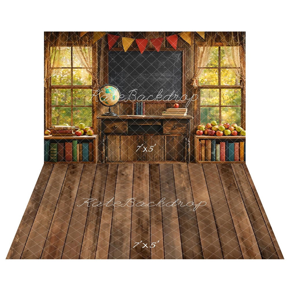 Kate Window Chalkboard Back to School Backdrop+Wood Floor Backdrop - Kate Backdrop AU