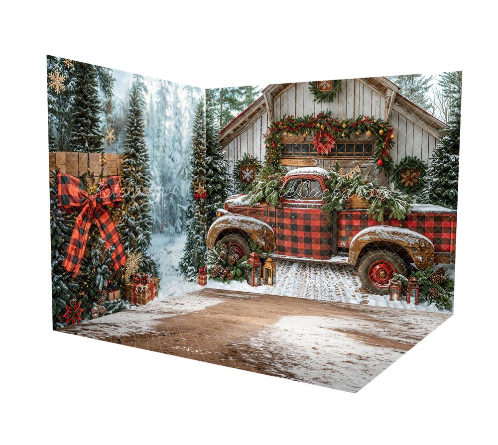 Kate Winter Snow Christmas Truck Room Set(8ftx8ft&10ftx8ft&8ftx10ft) - Kate Backdrop AU