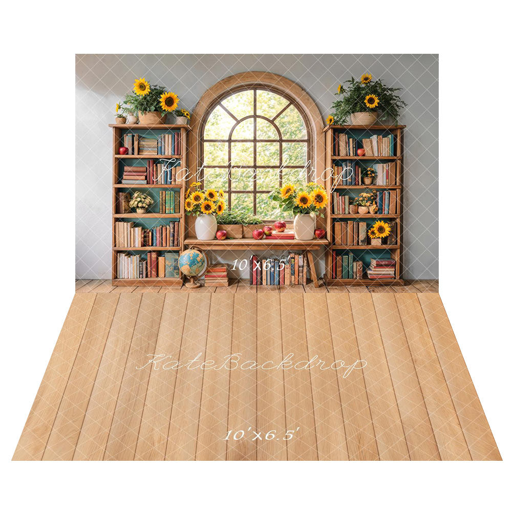 Kate Window Bookshelf Back to School Backdrop+Wood Floor Backdrop - Kate Backdrop AU